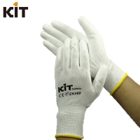 KIT白色尼龙手套 掌部浸PU胶防滑耐磨手套 耐酸碱贴手灵活打包用