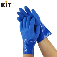 KIT天然橡胶耐磨防滑抗油劳保手套 蓝色PVC防化耐酸碱耐刺穿666款